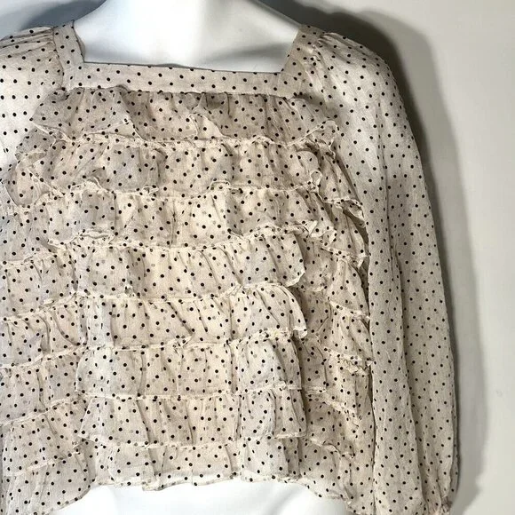 DO+BE SZ L Ivory Sheer Polka Dot Ruffled Top 80's Fairy Romantic Feminine Boho - Picture 3 of 10